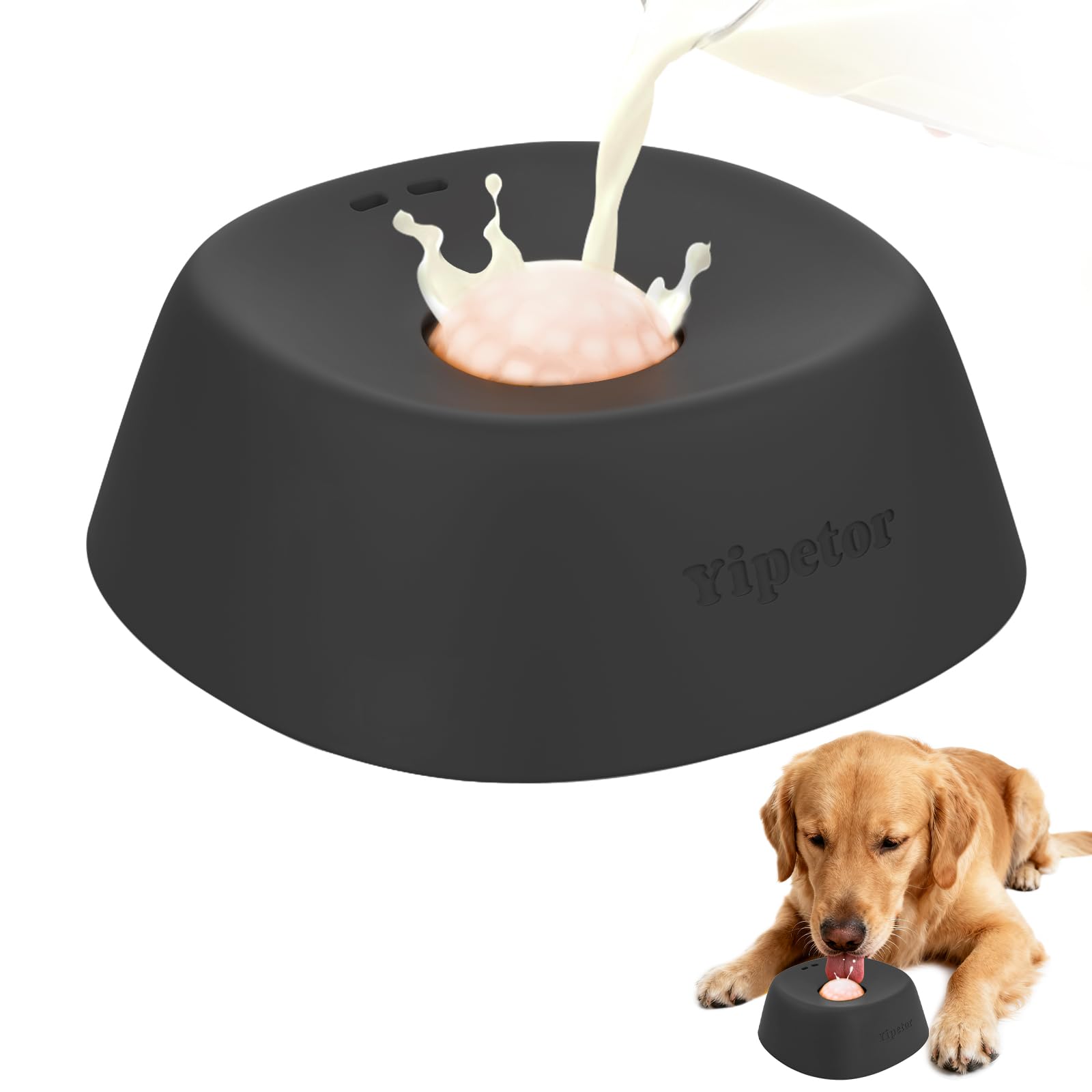 Yipetor Slow Feeder Dog Bowl for Liquid Treat, Anti-Slip【Entertained Ball-in】 Bone Broth Dog Lick Bowl, 3/4 Cup Yogurt Pup Lick Toy for Large Medium Small Breeds Dietary Supplement/Post-op Nutrition