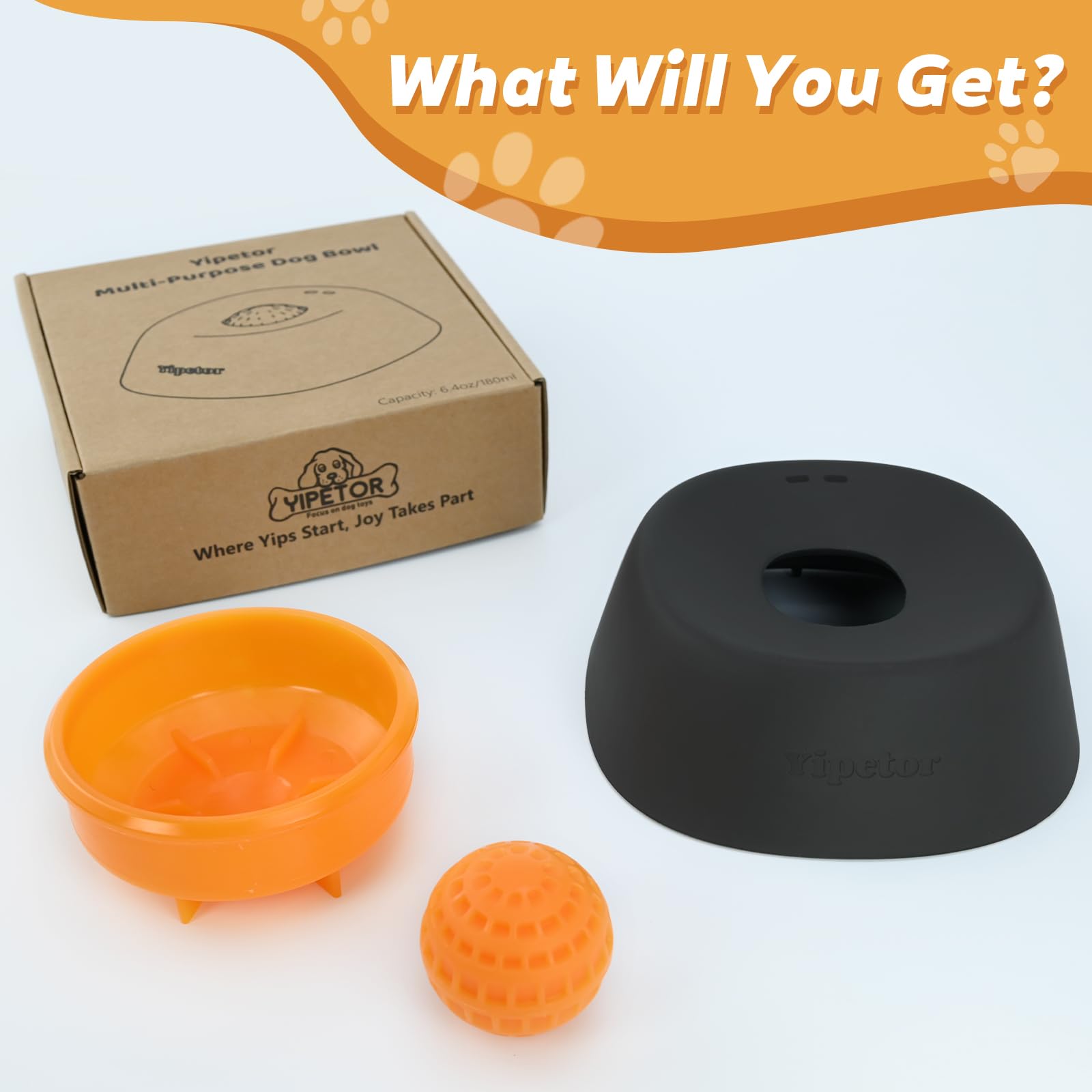 Yipetor Slow Feeder Dog Bowl for Liquid Treat, Anti-Slip【Entertained Ball-in】 Bone Broth Dog Lick Bowl, 3/4 Cup Yogurt Pup Lick Toy for Large Medium Small Breeds Dietary Supplement/Post-op Nutrition