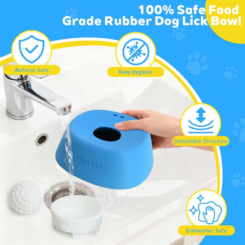 Yipetor Slow Feeder Dog Bowl for Liquid Treat, Anti-Slip【Entertained Ball-in】 Bone Broth Dog Lick Bowl, 3/4 Cup Yogurt Pup Lick Toy for Large Medium Small Breeds Dietary Supplement/Post-op Nutrition