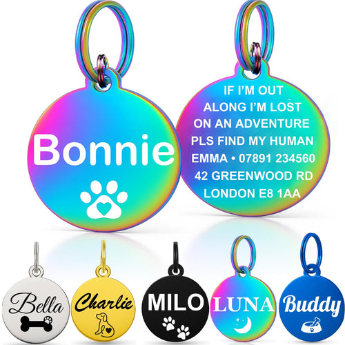 Personalised Dog Tags for Pets UK Prime, Deep Engraved Cat Dog Name ID Tags, Stainless Steel Pet Tag for Doggy Kitten Kitty Puppy, Scratch Resistant Tag (Silver Bone, L)