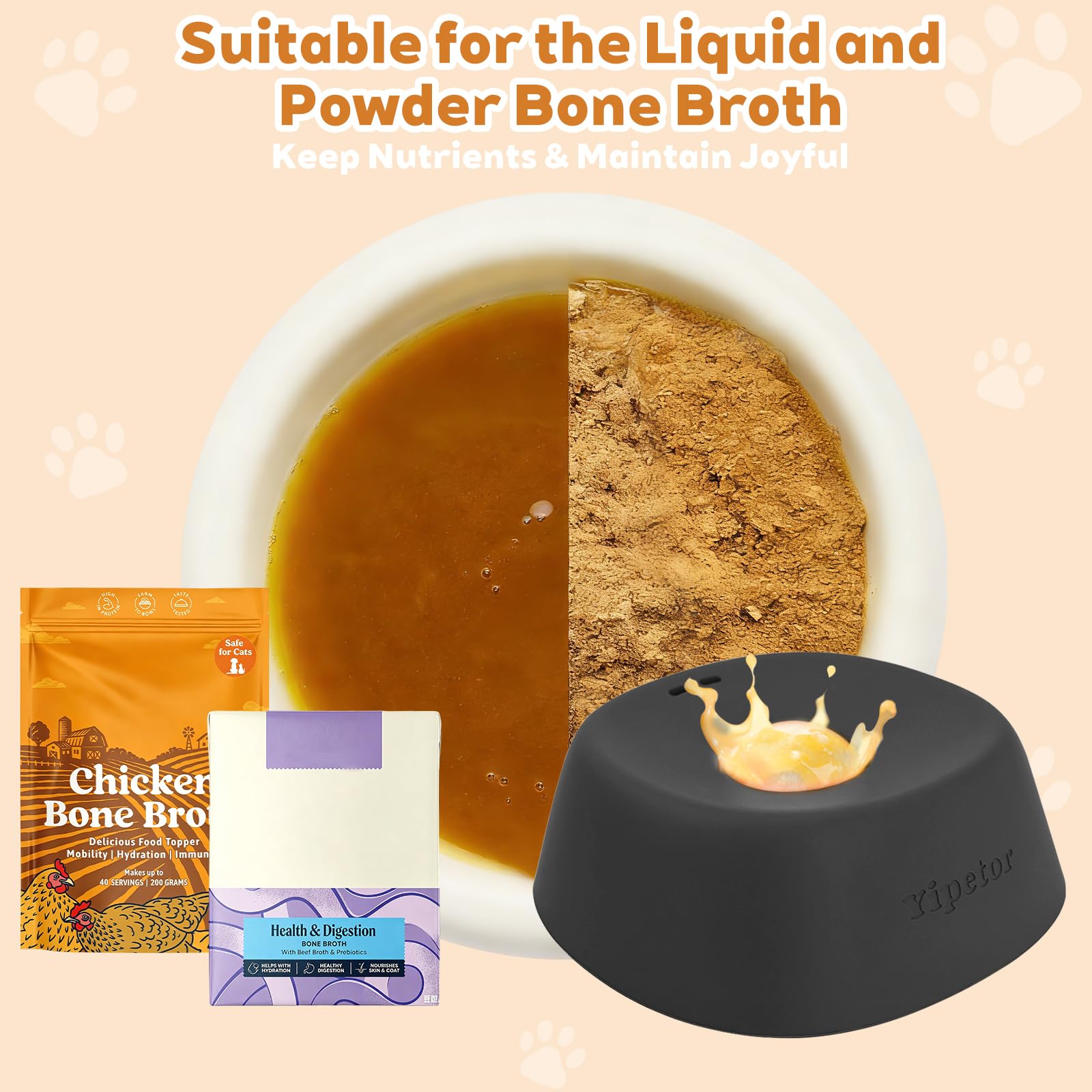 Yipetor Slow Feeder Dog Bowl for Liquid Treat, Anti-Slip【Entertained Ball-in】 Bone Broth Dog Lick Bowl, 3/4 Cup Yogurt Pup Lick Toy for Large Medium Small Breeds Dietary Supplement/Post-op Nutrition