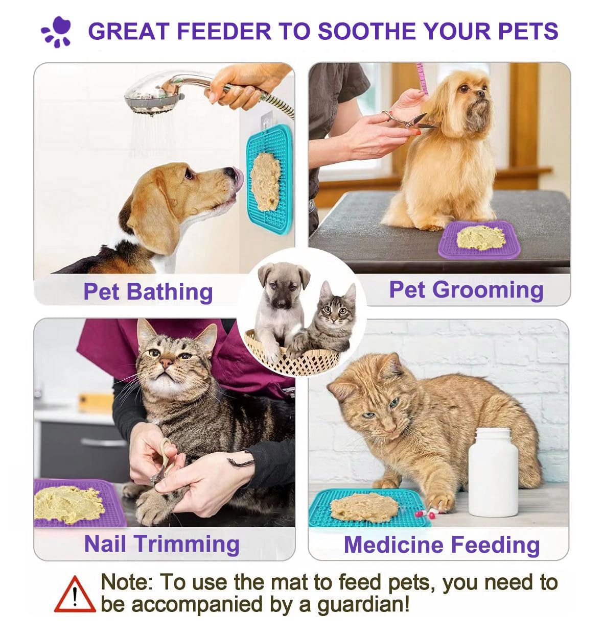 Lesipee Lick Mat for Dogs and Cats, Pack of 2, Dishwasher Safe, Dog Anxiety Toy for Butter, Yogurt, Peanut, Pet Supplies, Calming Mat