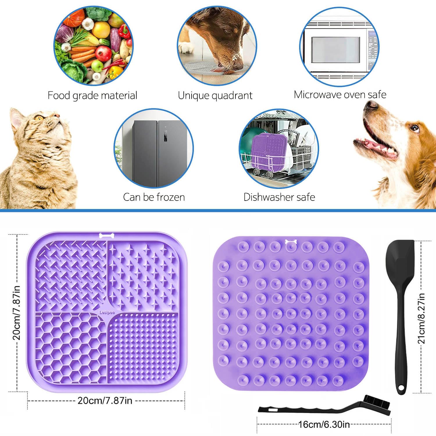 Lesipee Lick Mat for Dogs and Cats, Pack of 2, Dishwasher Safe, Dog Anxiety Toy for Butter, Yogurt, Peanut, Pet Supplies, Calming Mat